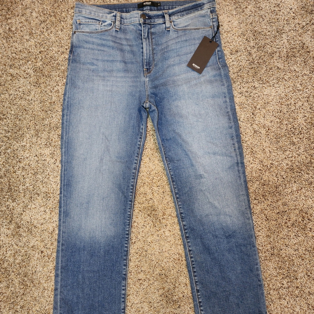 Hudson Jeans Size 33 US Straight Solid Blue Cotton Blend NWT